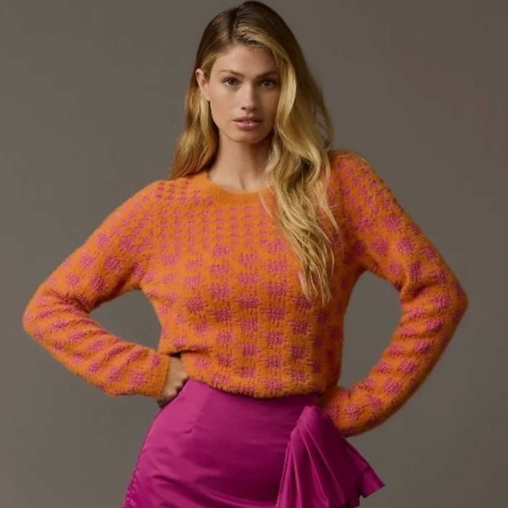 MAEVE Houndstooth Fuzzy Sweater